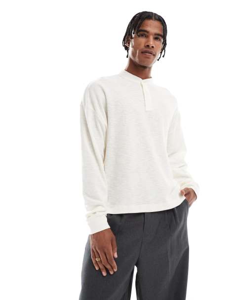 ASOS DESIGN – Strukturiertes Henley-Oberteil in Cremeweiß mit kastigem Oversize-Schnitt - view 1