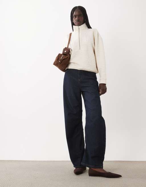 ASOS DESIGN strukturiertes Jacquard-Sweatshirt mit Viertelreißverschluss in Ecru, 2 von 4