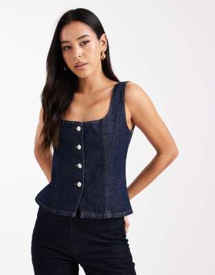 ASOS DESIGN - Strukturiertes Jeans-Oberteil in Indigoblau