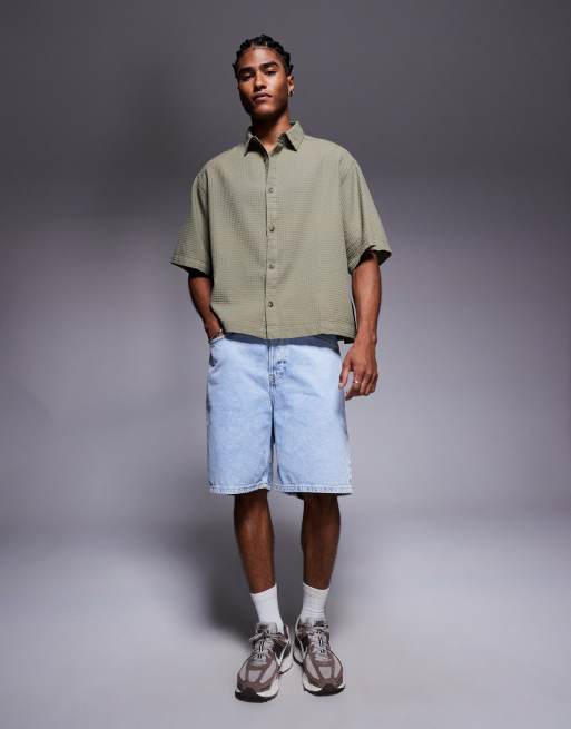 ASOS DESIGN – Strukturiertes, kastiges Oversize-Hemd in Khaki, 2 von 5