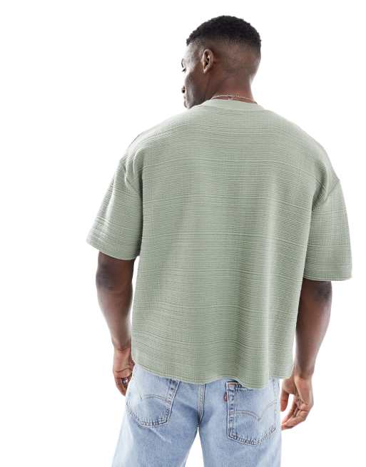 ASOS DESIGN – Strukturiertes, kastiges Oversize-T-Shirt in Khaki mit überschnittenen Schultern , 2 von 4