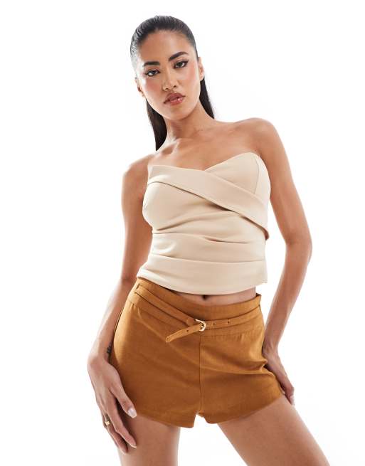 ASOS DESIGN – Strukturiertes Korsettoberteil aus Neoprenstoff in Stone