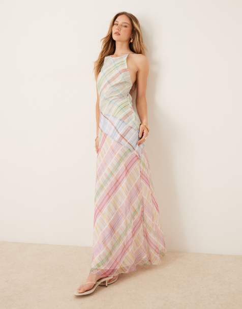 ASOS DESIGN – Strukturiertes, längeres Trägerkleid mit gemischtem Karomuster, Nahtdetails und Racer-Ausschnitt - view 1