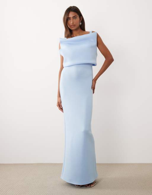 ASOS DESIGN – Strukturiertes Maxi-Trägerkleid aus neoprenartigem Stoff in Hellblau, 2 von 4