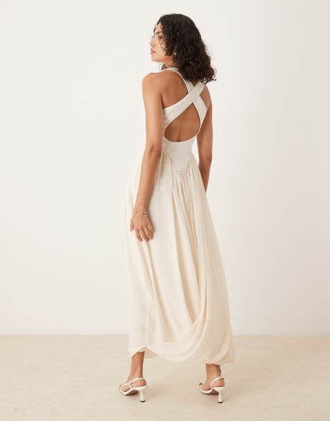 ASOS DESIGN – Strukturiertes Maxikleid in sanftem Gelb mit überkreuztem Rücken - view 1