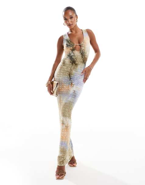 ASOS DESIGN – Strukturiertes Maxikleid mit V-Ausschnitt und pastellfarbenem Farbverlauf - view 1