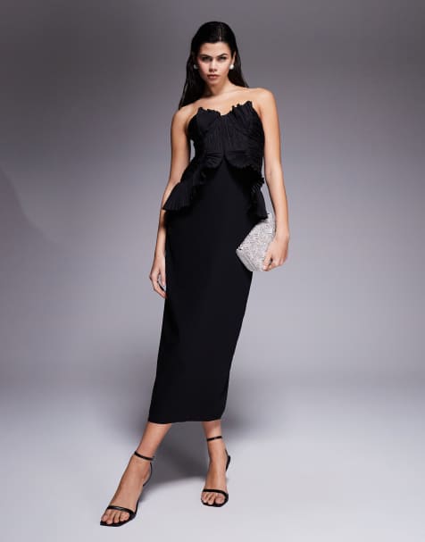 ASOS DESIGN – Strukturiertes Midi-Trägerkleid in Schwarz mit gerafftem Oberteil - view 1