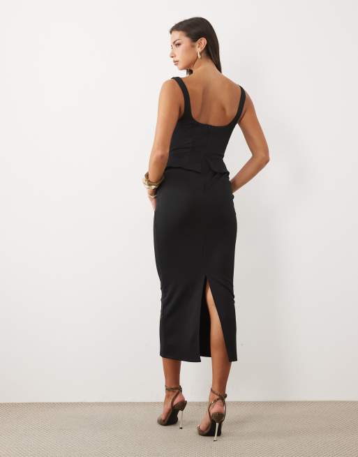 ASOS DESIGN strukturiertes Midikleid in Bleistiftform mit Korsett-Taillendetail aus schwarzem Scuba-Material, 4 von 4