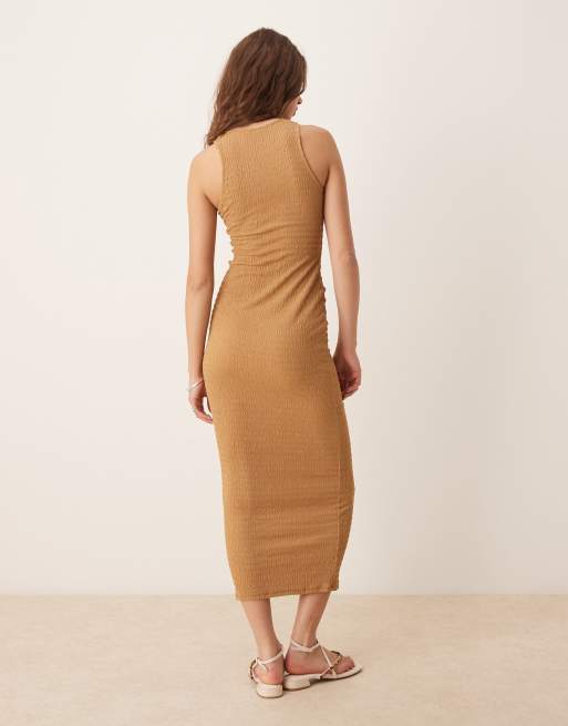 ASOS DESIGN – Strukturiertes Midikleid in Kamelbraun mit Ringerrücken, 3 von 4