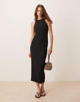 ASOS DESIGN - Strukturiertes Midikleid in Schwarz mit Ringerrücken-Keine Farbe