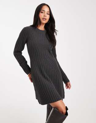 ASOS DESIGN - Strukturiertes Mini-Strickkleid in Grau