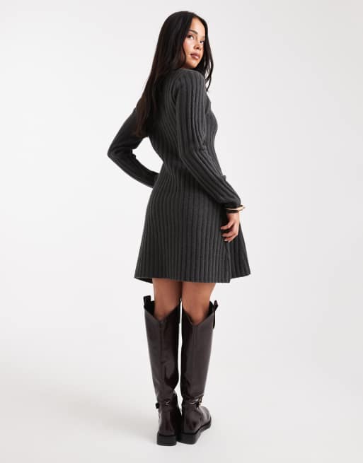 ASOS DESIGN – Strukturiertes Mini-Strickkleid in Grau, 3 von 4