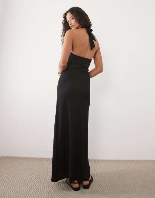 ASOS DESIGN – Strukturiertes Neckholder-Maxikleid in Schwarz, 4 von 4