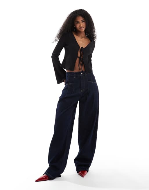 ASOS DESIGN – Strukturiertes Oberteil in Schwarz mit Frontschnürung und Glockenärmeln, 4 von 4