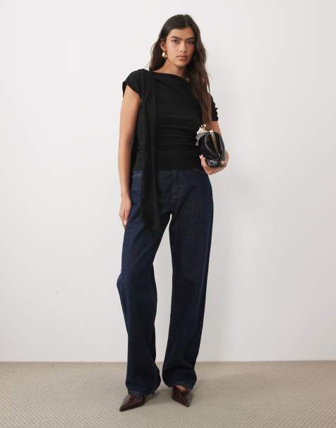 ASOS DESIGN strukturiertes Oberteil mit Schalkragen und überschnittenen Schultern in Schwarz - view 1