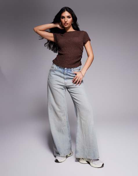 ASOS DESIGN – Strukturiertes Oberteil und Hose mit weitem Bein in Braun - view 1