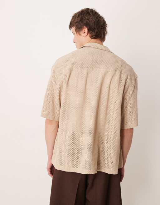 ASOS DESIGN – Strukturiertes Oversize-Hemd in Beige mit Reverskragen, 3 von 5