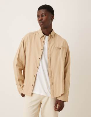 Strukturiertes Oversize-Hemd in Beige mit Taschendetail-Neutral Neutral M
