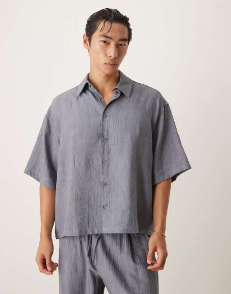 ASOS DESIGN – Strukturiertes Oversize-Hemd in Blau, Kombiteil - view 1