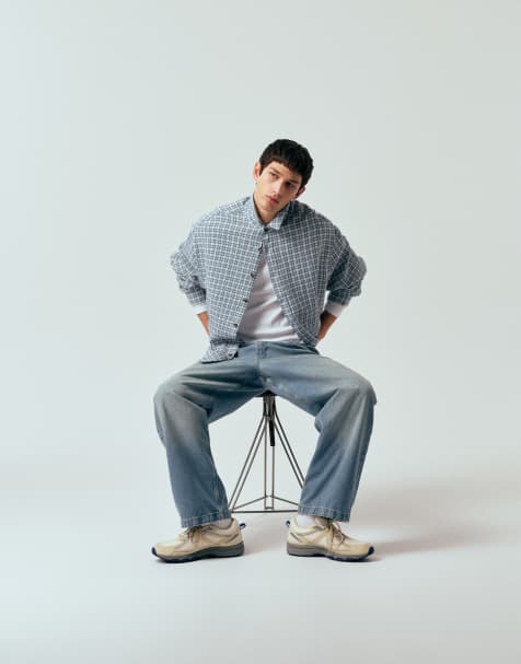 ASOS DESIGN – Strukturiertes Oversize-Hemd in Blau mit Karomuster - view 1