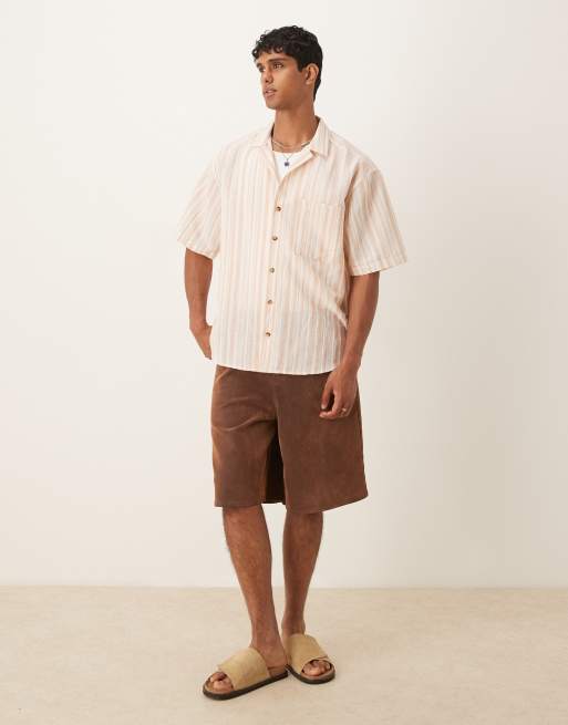ASOS DESIGN – Strukturiertes Oversize-Hemd in gestreiftem Beige, 2 von 4