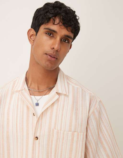 ASOS DESIGN – Strukturiertes Oversize-Hemd in gestreiftem Beige, 4 von 4