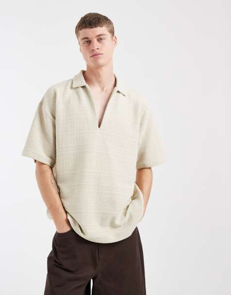 ASOS DESIGN – Strukturiertes Oversize-Polohemd in Beige - view 1
