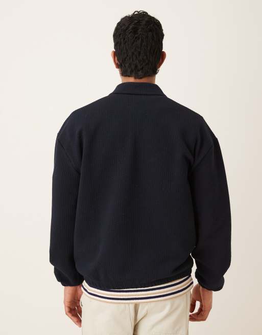ASOS DESIGN – Strukturiertes Oversize-Polohemd in Marineblau mit kurzem Reißverschluss, 3 von 5