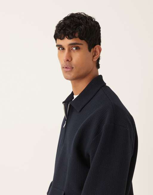 ASOS DESIGN – Strukturiertes Oversize-Polohemd in Marineblau mit kurzem Reißverschluss, 4 von 5