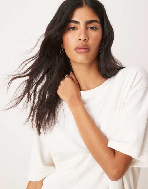 ASOS DESIGN – Strukturiertes Oversize-T-Shirt aus Strick in Cremeweiß, 3 von 4