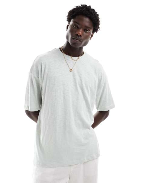 ASOS DESIGN – Strukturiertes Oversize-T-Shirt in Grau mit Rückenprint, 220 g/m² schwer - view 1
