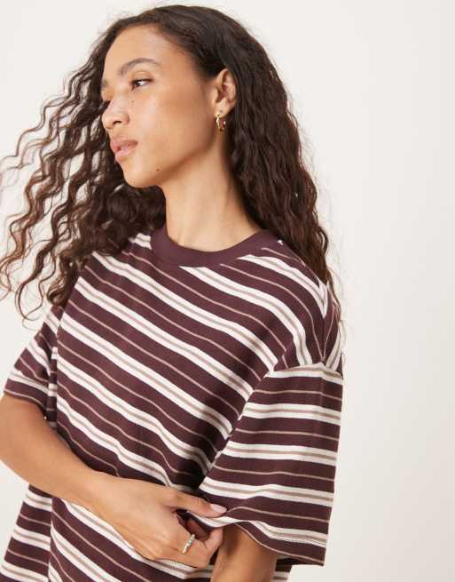 ASOS DESIGN – Strukturiertes Oversize-T-Shirt in Schokobraun mit Streifen, 2 von 4