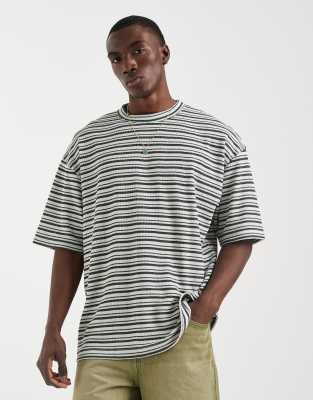 Strukturiertes Oversize-T-Shirt in Weiß mit Streifen-Mehrfarbig Mehrfarbig XL