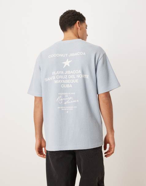 ASOS DESIGN – Strukturiertes Relaxed-Fit-T-Shirt aus superschwerem Stoff in Blau mit Text-Grafikprint - view 1
