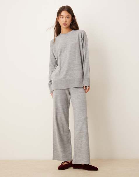 ASOS DESIGN – Strukturiertes Set in Grau mit Longline-Pullover mit Nahtdetails und Hose - view 1