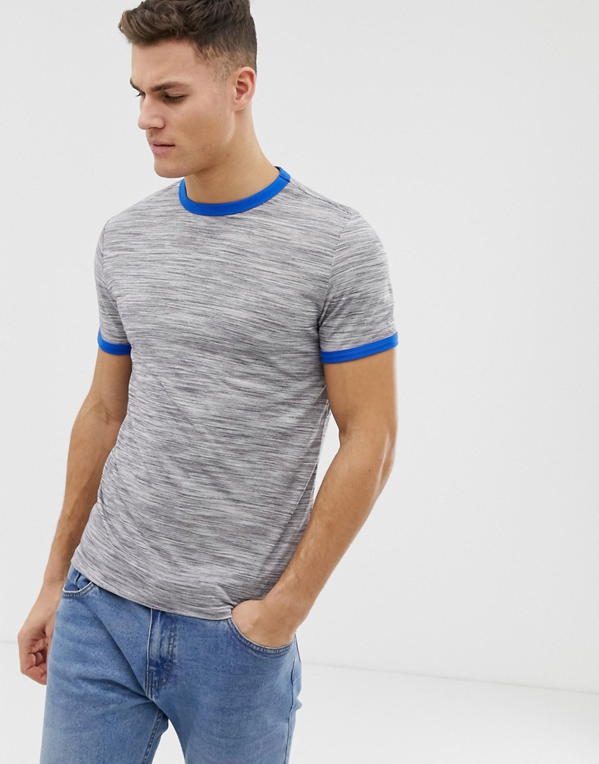 Asos Design – Strukturiertes T-Shirt In  Mit Abgesetzter Kragenverzierung Grau XL