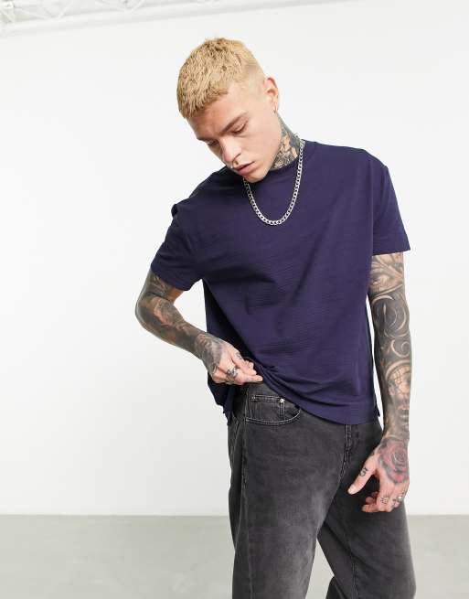 ASOS DESIGN – Strukturiertes T-Shirt in Marineblau mit lockerem Schnitt