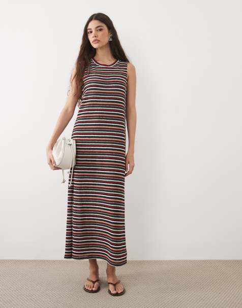 ASOS DESIGN – Strukturiertes Tanktop-Maxikleid mit seitlichem Schlitz und bunten Streifen - view 1