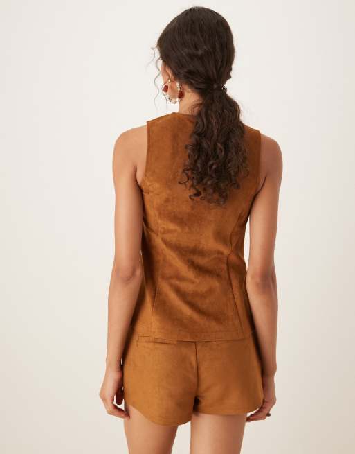 ASOS DESIGN – Strukturiertes Westen-Top aus Wildlederimitat in Braun, Kombiteil, 3 von 4