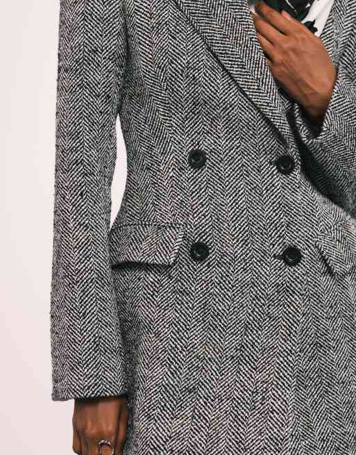 ASOS DESIGN – Strukturiertes, zweireihiges Blazer-Minikleid in Schwarz-Weiß mit Fischgrätmuster, 2 von 4
