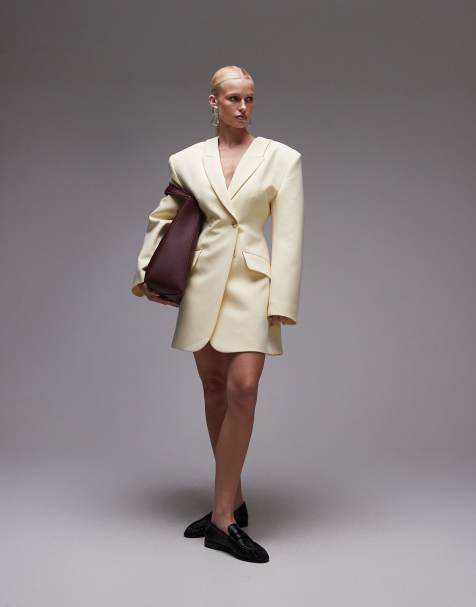 ASOS DESIGN sculpted blazer dress in buttermilk