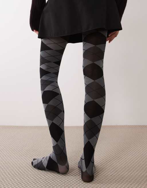 ASOS DESIGN strumpbyxor med argylemönster i grått och svart, 3 av 3