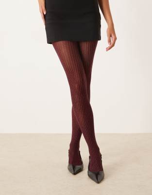 ASOS DESIGN - Strumpfhose in Burgunderrot mit Glitzerstreifen
