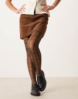 ASOS DESIGN - Strumpfhose in Dunkelgrün mit geradem Karomuster