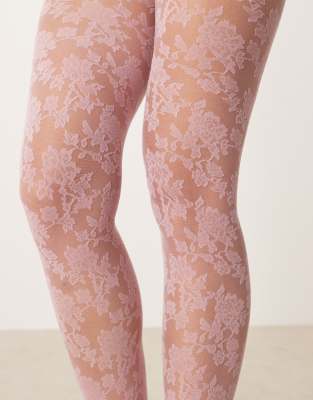 ASOS DESIGN - Strumpfhose in Hellrosa aus floraler Spitze
