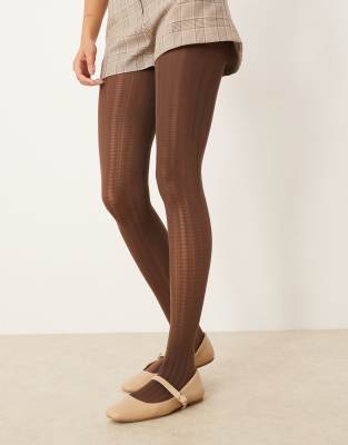 ASOS DESIGN - Strumpfhose in Schokobraun mit Herz- und Punktemuster-Streifen-Brown