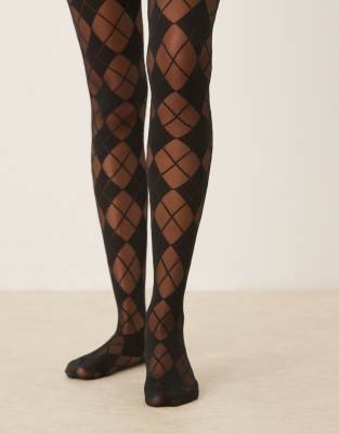 ASOS DESIGN - Strumpfhose in Schwarz mit Rautenmuster