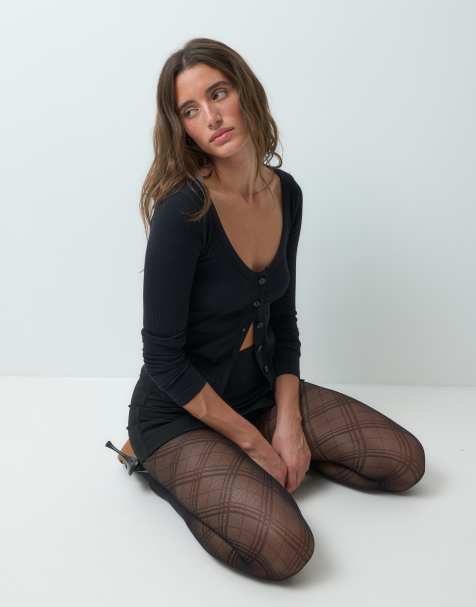 ASOS DESIGN Strumpfhose mit Argyle-Muster in Schwarz - view 1