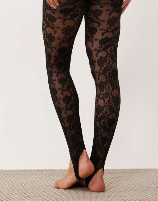 ASOS DESIGN Strumpfhose mit Steg und Spitze in Schwarz, 2 von 3