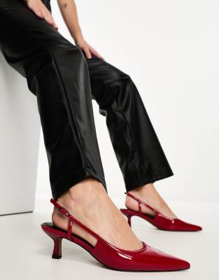 ASOS DESIGN - Strut - Schuhe in Rot mit Pfennigabsatz und Knöchelriemen